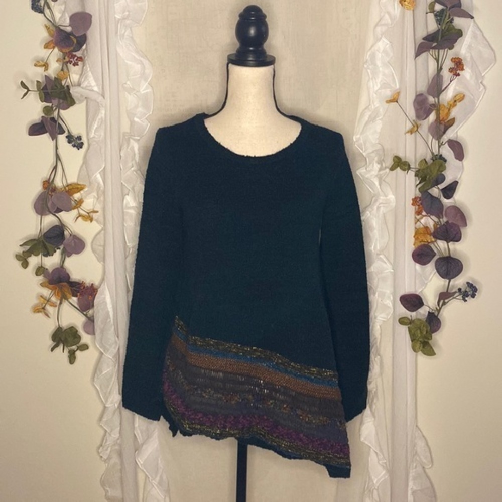 Soft Surroundings‎ Dark Green Textured Asymmetrical Sweater Size Petite Small
